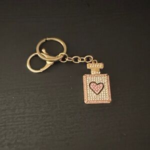 Gold and Pink Heart Perfume Bottle Keychain